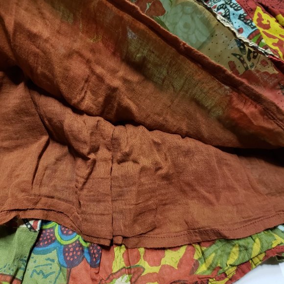 batik floral earth tones Y2K strapless top with elastic and lining, size M - Picture 9 of 11